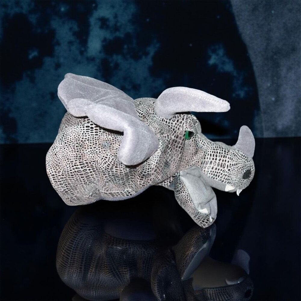 A&A Plush Triceratops Dinosaur Hand Puppet Grey With Green Eyes Lined 13”